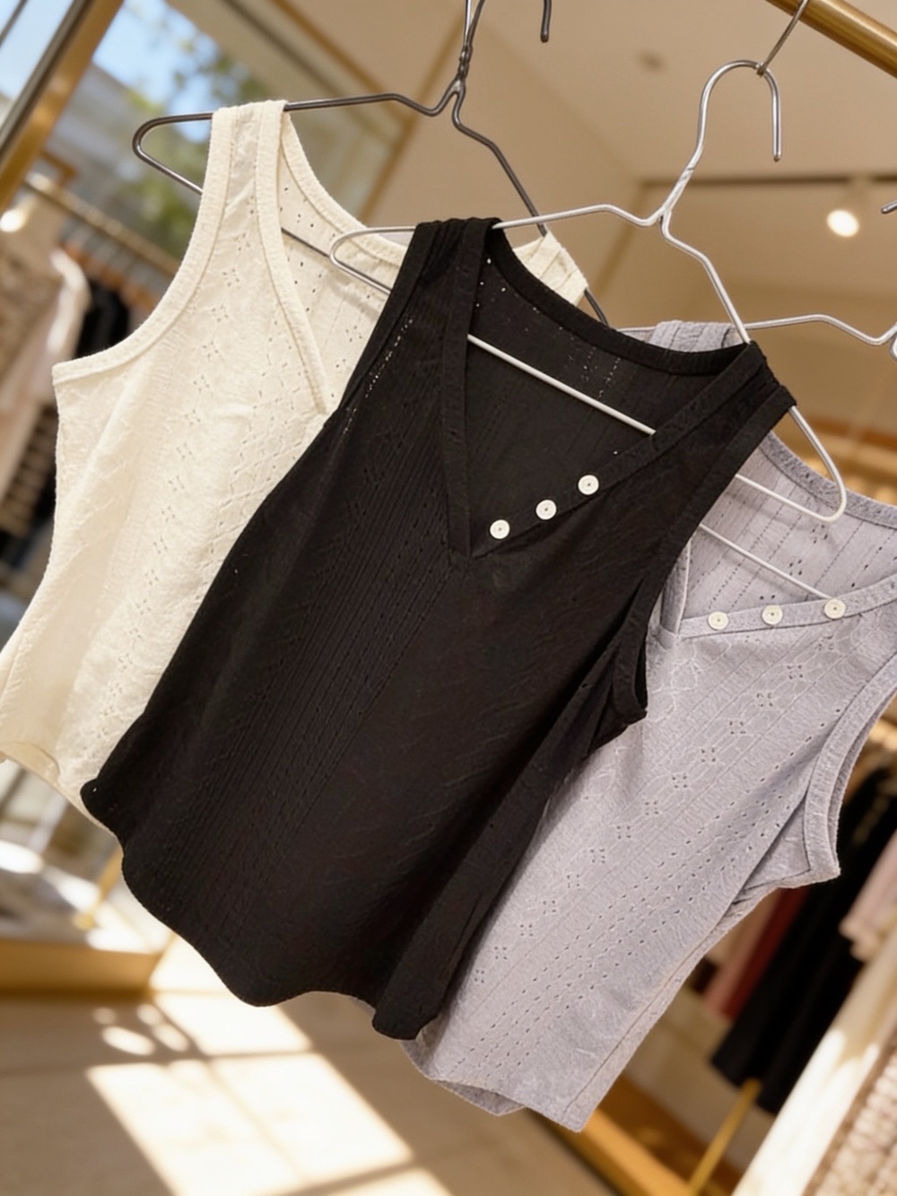 Classic V-Neck Knit Tank Top - Black
